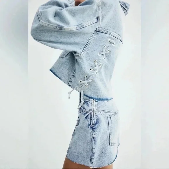 NWT Zara Denim Lacing detail Mini Skirt - Picture 5 of 8